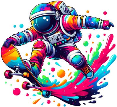 Bügelbild Bügelmotiv Astronaut Skater Skateboard bunt verschiedene Größen