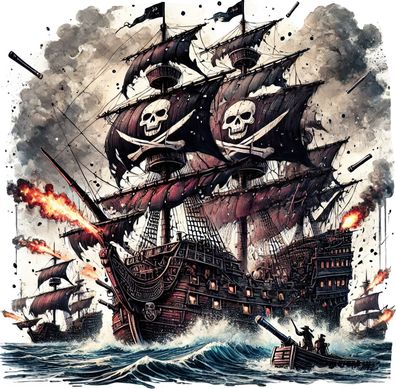 Bügelbild Bügelmotiv Piratenschiff Schiff Meer Piraten verschiedene Größen