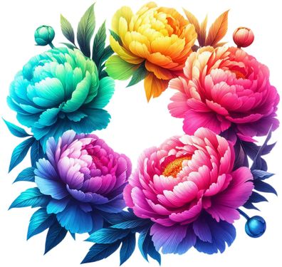 Bügelbild Bügelmotiv Blumen Pfingstrose bunt Mädchen verschiedene Größen
