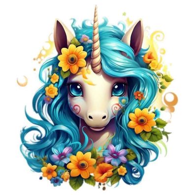 Bügelbild Bügelmotiv Einhorn Pegasus Blumen floral Mädchen verschiedene Größen