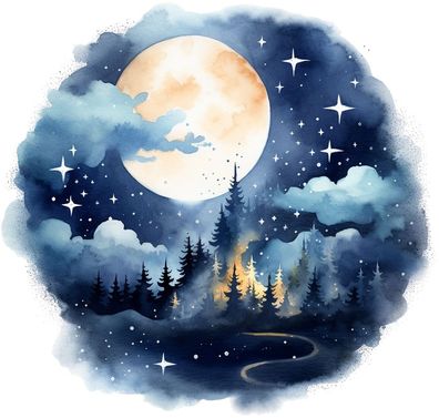 Bügelbild Bügelmotiv Wald Nacht Mond Vollmond Fee Fuchs Eule verschiedene Größen