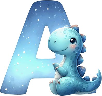 Bügelbild Bügelmotiv Buchstabe Name blau Dino Drache verschiedene Größen