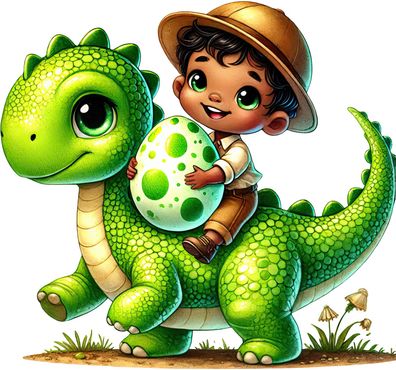Bügelbild Bügelmotiv Kind mit Dinosaurier Junge Mädchen verschiedene Größen
