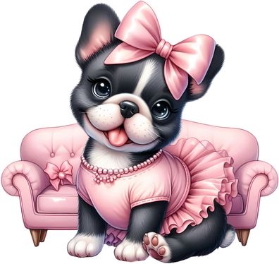 Bügelbild Bügelmotiv französische Bulldogge Hund Pink Gold verschiedene Größen