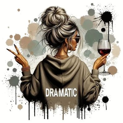 Bügelbild Bügelmotiv Frau Mädchen Wein Drama Höhe 24cm