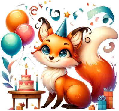 Bügelbild Bügelmotiv Geburtstag Fuchs Happy Birthday Mädchen verschiedene Größen