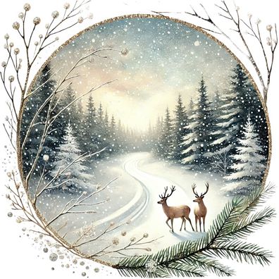 Bügelbild Bügelmotiv Winter Weihnachten Reh Rentier Schnee verschiedene Größen