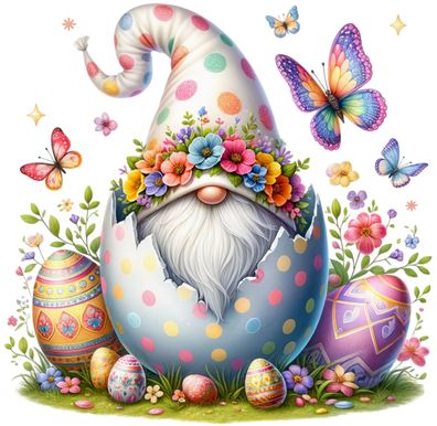 Bügelbild Bügelmotiv Ostern Frühling Gnom Zwerg Wichtel Ei verschiedene Größen