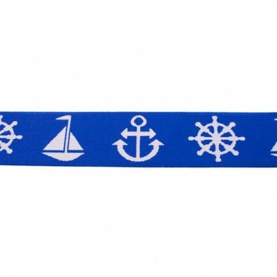 1m elastisches Band Gummi Gummiband maritim Anker 40mm blau dunkelblau rot