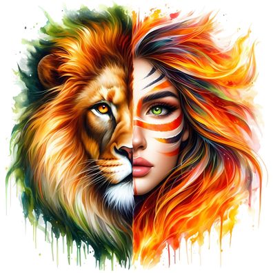 Bügelbild Bügelmotiv Tier Frau Löwe Tiger Fuchs Eule Panda verschiedene Größen