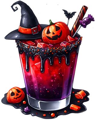 Bügelbild Bügelmotiv Halloween Cocktail Getränk Saft Kürbis verschiedene Größen