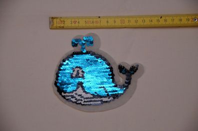 Wendepailletten Aufnäher Wal maritim Applikation Patch Pailletten 10x12cm