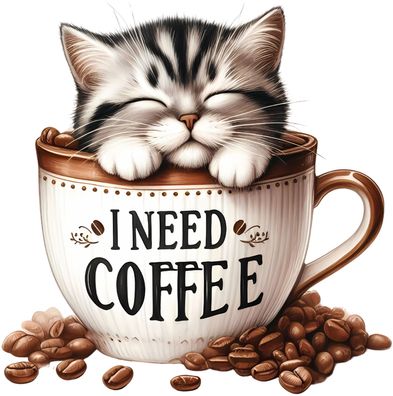 Bügelbild Bügelmotiv Katze Kaffee Tasse Tier verschiedene Größen