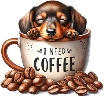 Bügelbild Bügelmotiv Hund Kaffee Tasse Tier verschiedene Größen