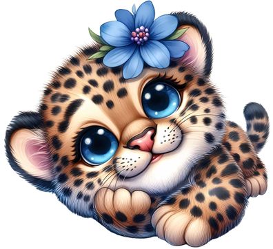 Bügelbild Bügelmotiv Leopard Jaguar Gepard Blume Mädchen verschiedene Größen