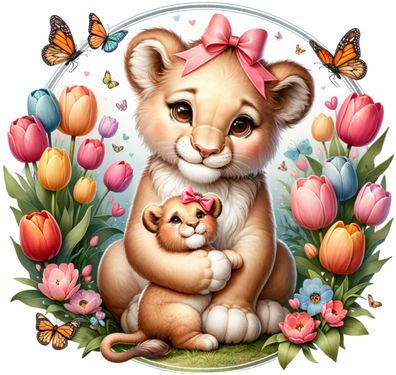 Bügelbild Bügelmotiv Mama Papa Kind Tiere Löwe Junge Mädchen verschiedene Größen