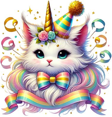 Bügelbild Bügelmotiv Caticorn Katze Einhorn Geburtstag verschiedene Größen