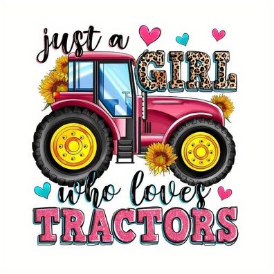 Bügelbild Bügelmotiv Traktor Trecker Trekker pink Mädchen Höhe 22cm