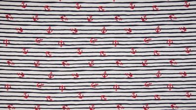 Jersey Anker gestreift schwarz weiß rot maritim Stoff nähen Damen Mädchen 25cm