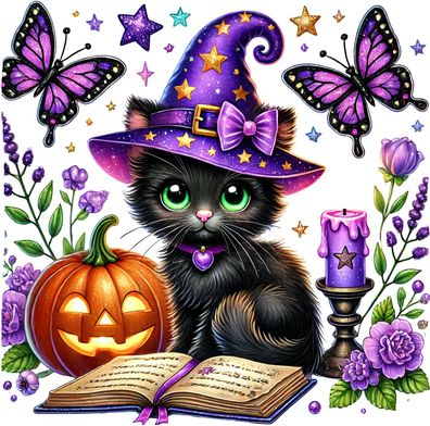 Bügelbild Bügelmotiv Halloween Katze Hexe Junge Mädchen verschiedene Größen
