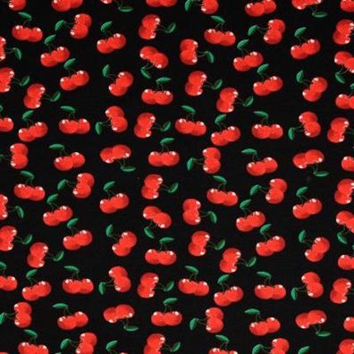 Jersey schwarz rot Kirschen Cherry Stoff nähen Damen Mädchen 25cm