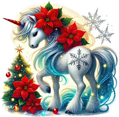 Bügelbild Bügelmotiv Einhorn Pegasus Pferd Weihnachten verschiedene Größen