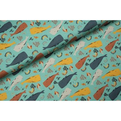 Jersey blau Wal Meer maritim Stoff nähen Junge Mädchen unisex 25cm