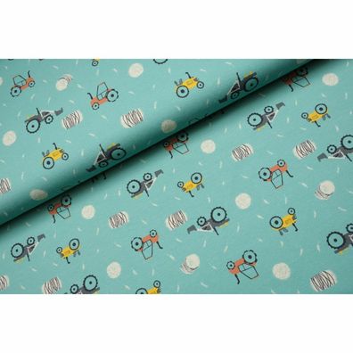 Jersey Traktor Trecker Bauernhof petrol türkis blau Stoff nähen Junge 25cm