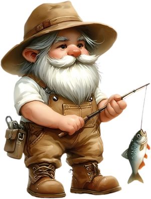 Bügelbild Bügelmotiv Gnom Zwerg Angel Angler Fisch verschiedene Größen