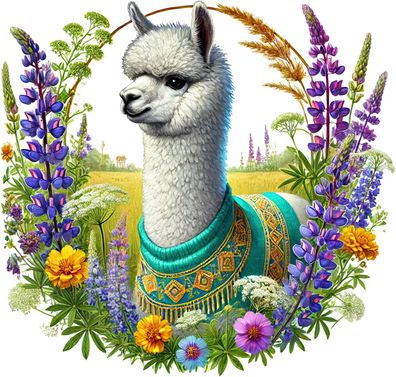 Bügelbild Bügelmotiv Lama Tier Alpaka Blumen verschiedene Größen