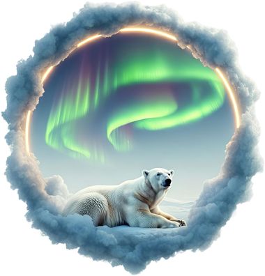 Bügelbild Bügelmotiv Eisbär Bär Winter Polarlicht Aurora verschiedene Größen