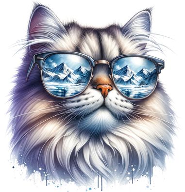 Bügelbild Bügelmotiv Katze Tier Sonnenbrille verschiedene Größen