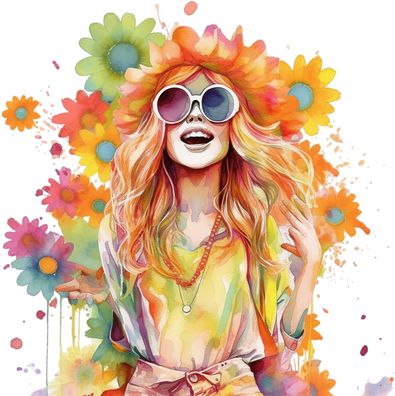 Bügelbild Bügelmotiv Hippie Peace floral Truck Frau verschiedene Größen
