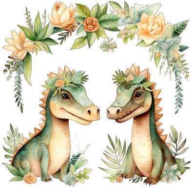 Bügelbild Bügelmotiv Dinosaurier Blumen floral Mädchen verschiedene Größen