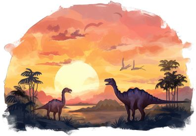 Bügelbild Bügelmotiv Dinosaurier Sonnenuntergang Urzeit verschiedene Größen