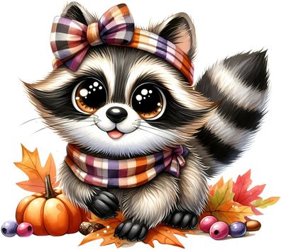 Bügelbild Bügelmotiv Waschbär Herbst Blätter Kürbis verschiedene Größen