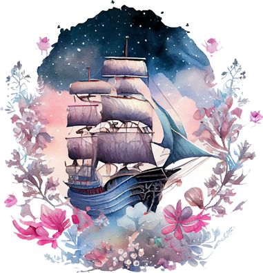 Bügelbild Bügelmotiv Schiff Meer Himmel Blumen Segelschiff verschiedene Größen