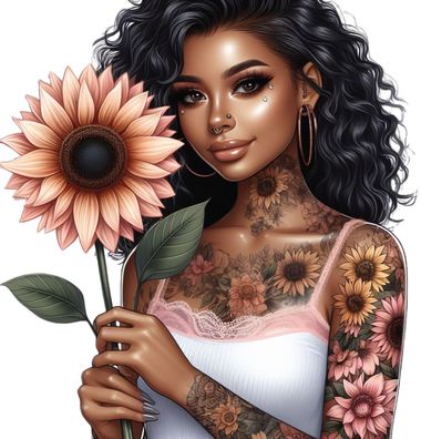 Bügelbild Bügelmotiv Tattoo Girl Mädchen Blumen verschiedene Größen