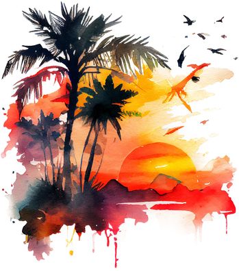 Bügelbild Bügelmotiv Sonnenuntergang Urlaub Meer Sonne Palme verschiedene Größen