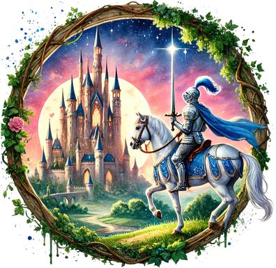 Bügelbild Bügelmotiv Drache Schloss Schatz Ritter verschiedene Größen