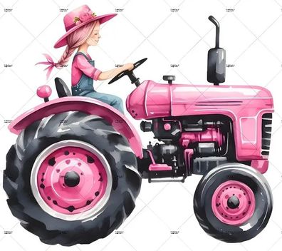 Bügelbild Bügelmotiv Traktor Trekker rosa Mädchen verschiedene Größen