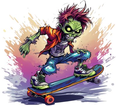 Bügelbild Bügelmotiv Zombie Skateboard Skater Junge Mädchen verschiedene Größen