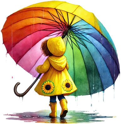 Bügelbild Bügelmotiv Regen Regenschirm Pfütze Junge Mädchen verschiedene Größen