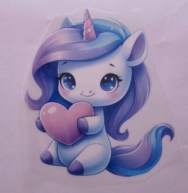 Bügelbild Bügelmotiv Einhorn Unicorn blau Herz Mädchen verschiedene Größen