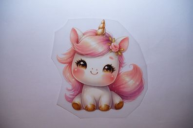 Bügelbild Bügelmotiv Einhorn Unicorn rosa weiß Glitzer Mädchen Höhe 15cm