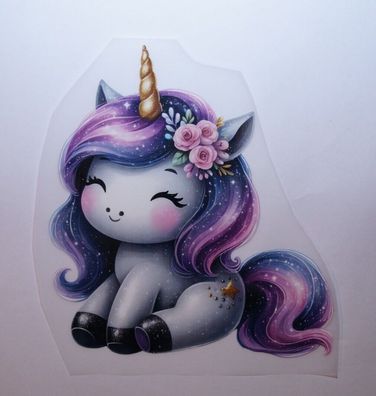 Bügelbild Bügelmotiv Einhorn Unicorn weiß Blumen Glitzer Mädchen Höhe 20cm