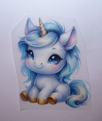 Bügelbild Bügelmotiv Einhorn Unicorn weiß blau Glitzer Junge Mädchen Höhe 15cm