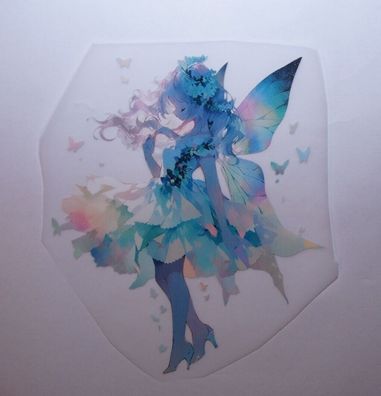 Bügelbild Bügelmotiv Fee Elfe Schmetterling blau Mädchen Höhe 20cm