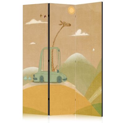 Beidseitig bedruckter Paravent 3-teilig Raumteiler Giraffe an einem Sonnigen Tag