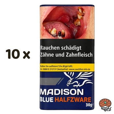 Madison Blue/Blau Tobacco 10x 30g Halfzware Shag Drehtabak/Stopftabak